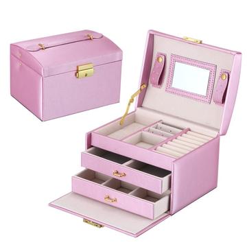 3-Tier Jewellery Box/Organizer with Mirror - Pink
