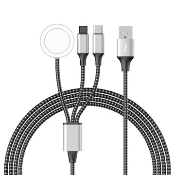 3-in-1 Braided Charging Cable - Type-C, Lightning, Apple Watch - 1.2m