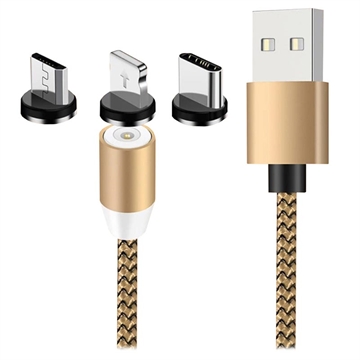 3-u-1 LED Magnetni Kabl - Lightning, USB-C, MicroUSB - 1m - Zlatni