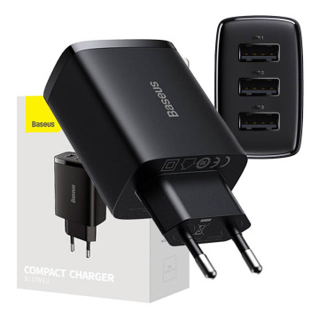 Tekst je: Baseus Compact Quick Charger CCXJ020101, 3x USB, 17W