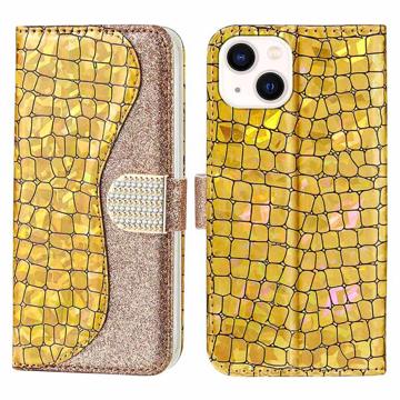 Croco Bling Series iPhone 14 Plus Futrola-Novčanik - Zlatna