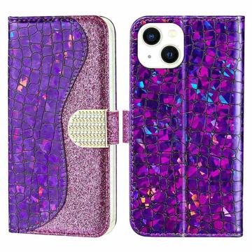 Croco Bling Series iPhone 14 Plus Futrola-Novčanik - Ljubičasta