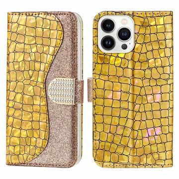 Croco Bling Series iPhone 14 Pro Futrola-Novčanik - Zlatna