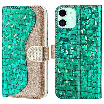 Croco Bling Series iPhone 13 Mini Futrola-Novčanik - Zelena