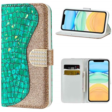 Croco Bling iPhone 12/12 Pro Futrola-Novčanik - Zelena