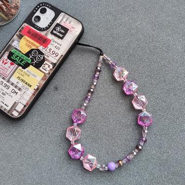 Crystal Beaded Phone Wrist Strap - 30cm - Pink