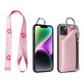 Strap Serija iPhone 14 Plus Maska sa Odvojivim Novčanikom - Pink