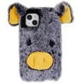 Fluffy Plush iPhone 14 Plus Hibridna Maska - Siva Svinja