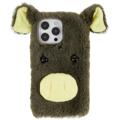 Fluffy Plush iPhone 14 Pro Hibridna Maska - Zelena Svinja