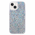 iPhone 15 Plus Glitter Flakes TPU Maska - Srebrna