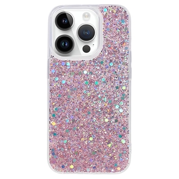 iPhone 15 Pro Max Glitter Flakes TPU Maska - Roze