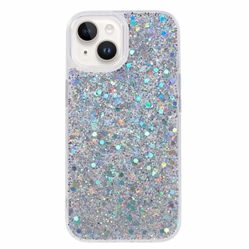 iPhone 15 Glitter Flakes TPU Maska - Srebrna