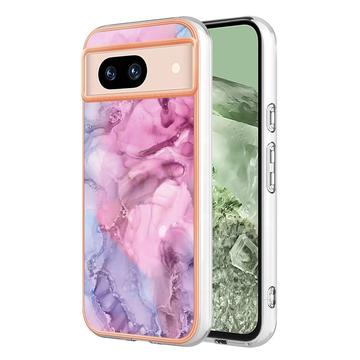 Google Pixel 8a Marble Pattern Galvanizirana IMD TPU Futrola - Plava / Roze