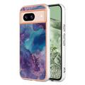 Google Pixel 8a Marble Pattern Galvanizirana IMD TPU Futrola - Ljubičasta