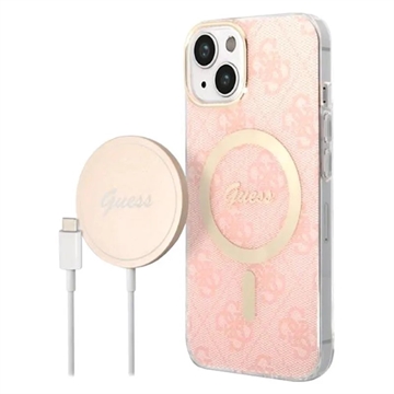 Guess 4G Edition Bundle Pack iPhone 14 Maska & Bežicni Punjač - Roze