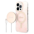 Guess 4G Edition Bundle Pack iPhone 14 Pro Maska & Bežicni Punjač - Roze