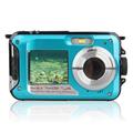 HD368 Waterproof Digital Camera Full HD 2.7K 48MP 16X Underwater Camera with Dual Screen - Blue