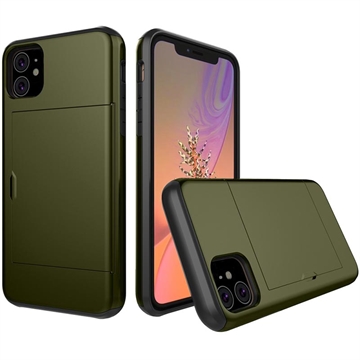 iPhone 11 Hibridna Maska sa Kliznim Slotom za Karticu - Vojno Zelena