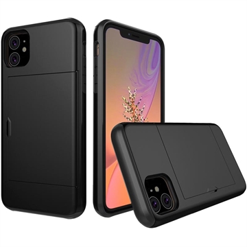 iPhone 11 Hibridna Maska sa Kliznim Slotom za Karticu - Crna