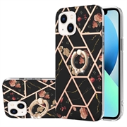 iPhone 15 Marble Pattern IMD TPU Maska sa Prstenom