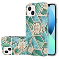 iPhone 15 Marble Pattern IMD TPU Maska sa Prstenom - Zelena