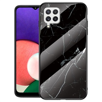 Marble Series Samsung Galaxy A22 4G Maska sa Kaljenim Staklom - Crna