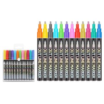 Metallic Outline Markers for Drawing and Writing - 12 Pcs.