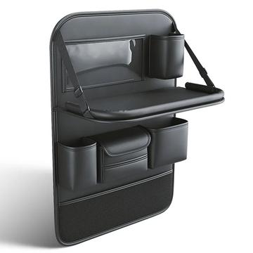 Multifunctional Car Backseat Organizer with Foldable Table - Black