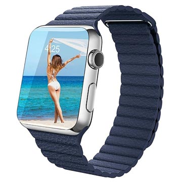 Apple Watch Series Ultra 2/Ultra/9/8/SE (2022)/7/SE/6/5/4/3/2/1 Premijum Kožni Kaiš - 49mm/45mm/44mm/42mm - Plavi