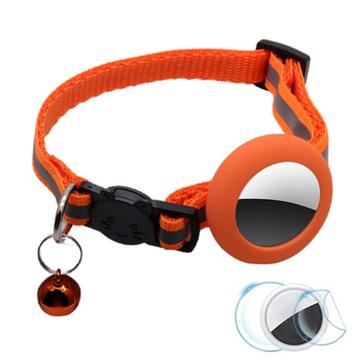 Reflective Pet Collar with Bell, Silicone Case and Protection Film Set for AirTag - Orange