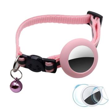 Reflective Pet Collar with Bell, Silicone Case and Protection Film Set for AirTag - Pink