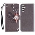 Samsung Galaxy A15 Owl Rhinestone Wallet Case - Grey