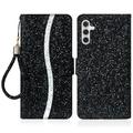 Samsung Galaxy A15 Stylish Glitter Wallet Case - Black