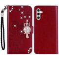 Samsung Galaxy A54 5G Owl Rhinestone Wallet Case - Red