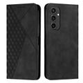 Samsung Galaxy S24 FE Rhombus Pattern Wallet Case with Magnetic Closure - Black