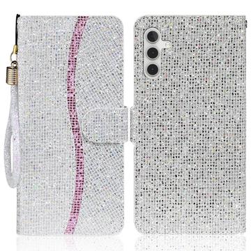 Samsung Galaxy S24 FE Stylish Glitter Wallet Case - Silver