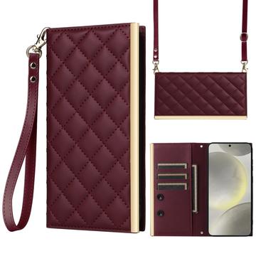 Samsung Galaxy S24 Luxury Quilted Wallet Case - Wine Red