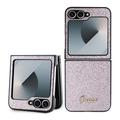 Samsung Galaxy Z Flip6 Guess Glitter Flakes Metal Logo Hibridna Maska - Roze