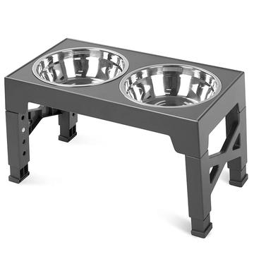 Stainless Steel Dog Bowl with Adjustable Height - Grey