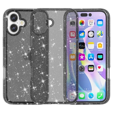 iPhone 16 Plus Stylish Glitter Series Hibridna Maska - Crna