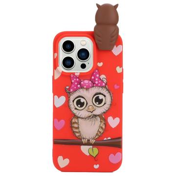 Serija 3D Figurica iPhone 14 Pro TPU Maska - Crvena / Sova