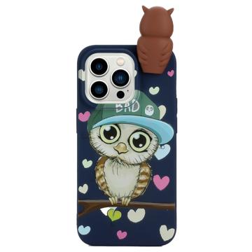 Serija 3D Figurica iPhone 14 Pro TPU Maska - Safir / Sova