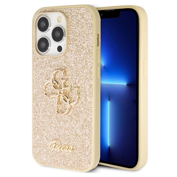 iPhone 15 Pro Max Guess Fixed Glitter 4G Metal Logo Maska - Zlatna