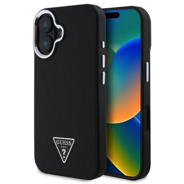 iPhone 16 Guess Grained Triangle Logo Case - MagSafe Compatible - Black