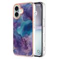 iPhone 16 Marble Pattern Galvanizirana IMD TPU Futrola - Ljubičasta