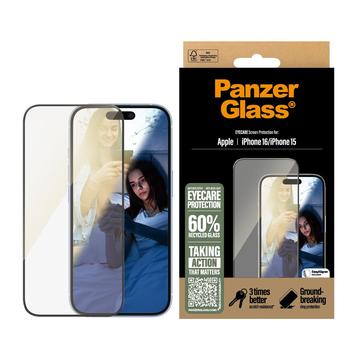 iPhone 16/15 PanzerGlass EyeCare Ultra-Wide Fit EasyAligner Tempered Glass Screen Protector - Black Edge