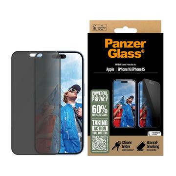 iPhone 16/15 PanzerGlass Ultra-Wide Fit Privacy EasyAligner Zaštitno Staklo - Crne Ivice