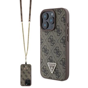 iPhone 16 Pro Guess 4G Strass Triangle Metal Logo Maska sa Crossbody Kaišem