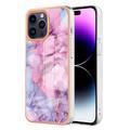 iPhone 16 Pro Marble Pattern Galvanizirana IMD TPU Futrola - Plava / Roze