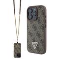 iPhone 16 Pro Max Guess 4G Strass Triangle Metal Logo Maska sa Crossbody Kaišem - Braon